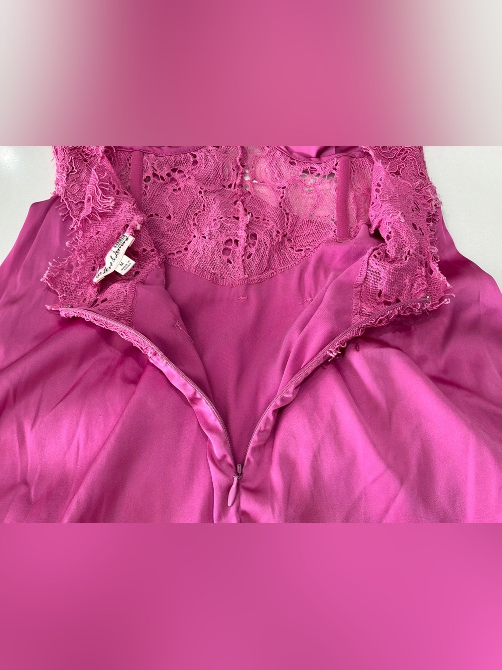 For Love & Lemons Casey Maxi Dress Pink Satin Lace Open Back Side Slit Women's M - Picture 5 of 9